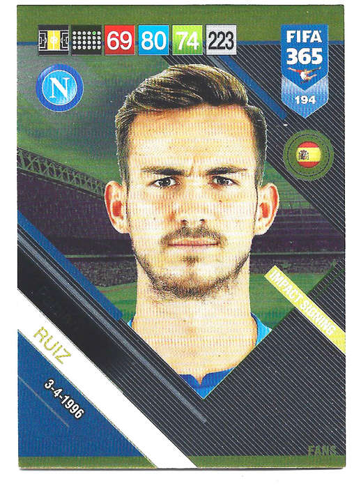 FABIAN RUIZ - PANINI FIFA 365 2019 COLLECTION - FOIL `FANS FAVOURITE` TRADING CARD 194