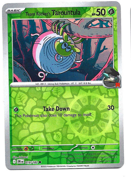 TEAM ROCKET's TAROUTULA - REVERSE HOLO  19/182  POKEMON TCG DESTINED RIVALS TRADING CARD