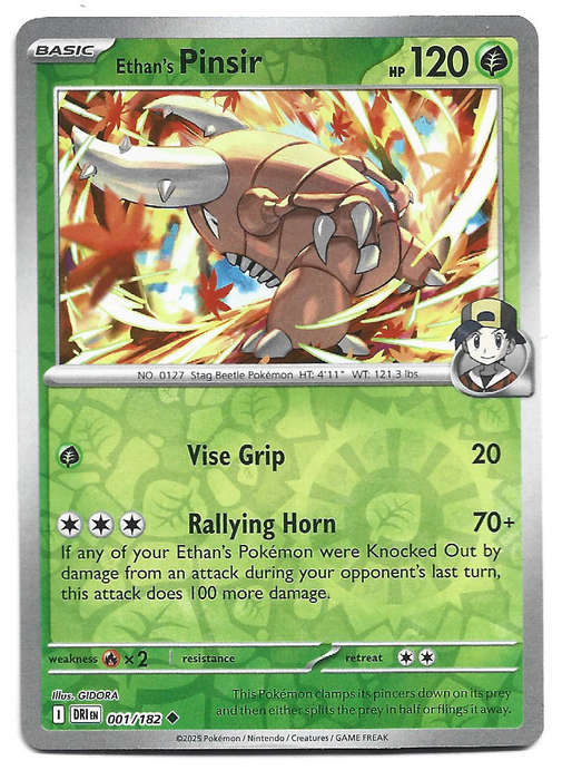 ETHAN's PINSIR  - REVERSE HOLO  1/182  POKEMON TCG DESTINED RIVALS TRADING CARD