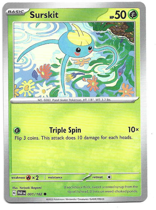 SURSKIT  -   COMMON POKEMON PARADOX RIFT   1/182 TRADING CARD