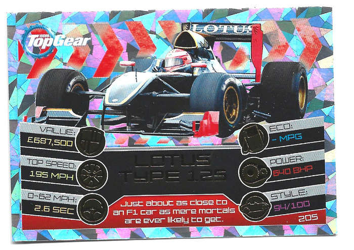 LOTUS TYPE 12S - TOPPS BBC TOP GEAR `TURBO ATTAX 2014/15 -S/RARE FOIL TRADING CARD 205