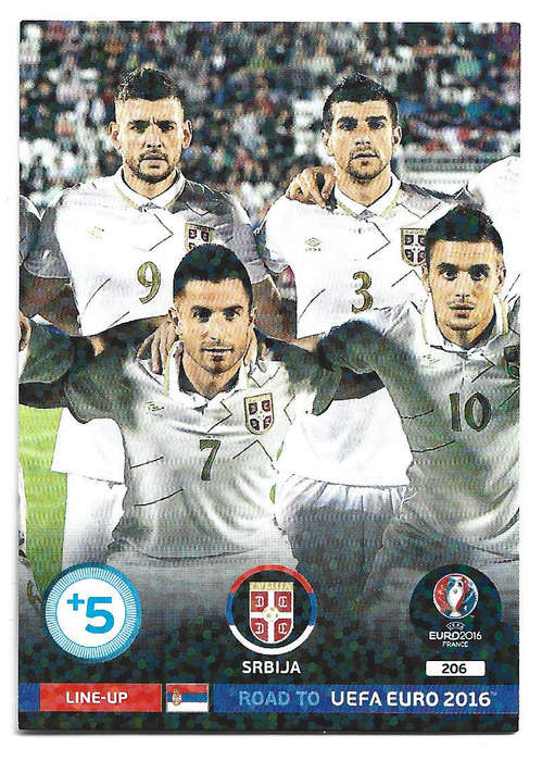 SERBIA - PANINI Road to Euro 2016 Collection - TEAM "LINE UP" TRADING CARD  206