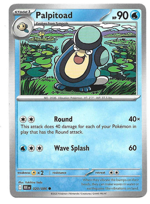 PALPITOAD - COMMON  20/86 POKEMON TCG BLACK BOLT TRADING CARD