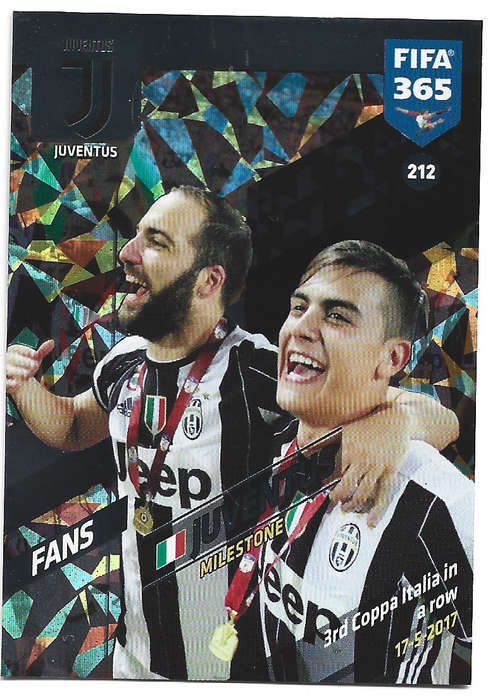 JUVENTUS - PANINI `FIFA 365 2018` COLLECTION - FOIL `FANS FAVOURITE` TRADING CARD 212