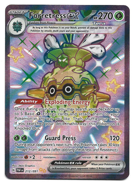 FORRESTRESS EX  -  FULL ART ILLUSTRATION RARE  212/91 POKEMON TCG PALDEAN FATES  TRADING CARD