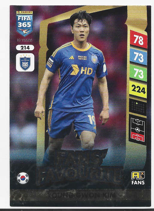 YOUNG GWON KIM - PANINI FIFA 365 COLLECTION 2025 - FOIL "FANS FAVOURITE" TRADING CARD 214