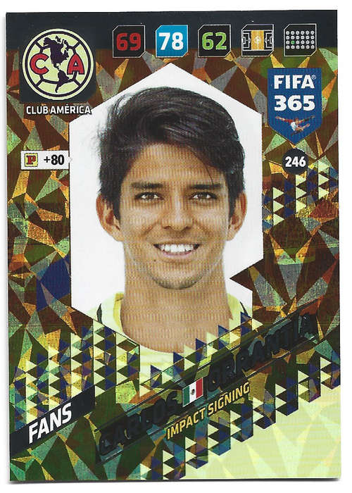 CARLOS ORRANTIA - PANINI `FIFA 365 2018` COLLECTION - FOIL `FANS FAVOURITE` TRADING CARD 246