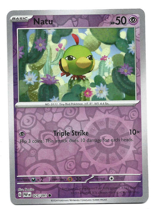 NATU -  REVERSE HOLO  25/91 POKEMON TCG PALDEAN FATES  TRADING CARD
