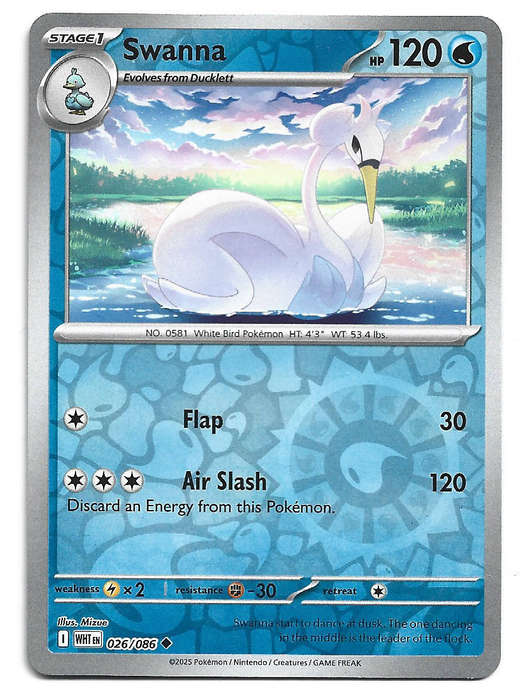 SWANNA - REVERSE HOLO  26/86 POKEMON TCG WHITE FLARE TRADING CARD