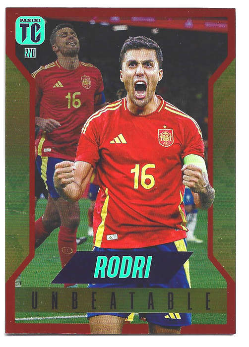 RODRI - PANINI `TOP CLASS` 2025 COLLECTION - RARE RED FOIL UNBEATABLE TRADING CARD 270