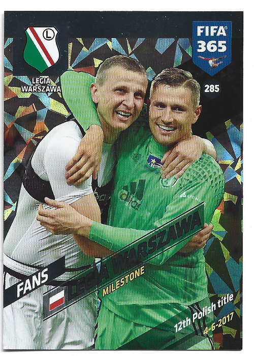 LEGIA WARSAW - PANINI `FIFA 365 2018` COLLECTION - FOIL `FANS FAVOURITE` TRADING CARD 285