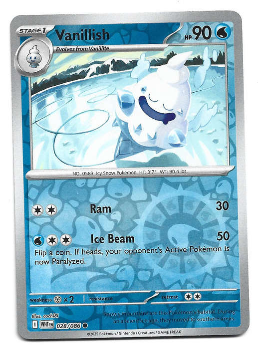VANILLISH - REVERSE HOLO  28/86 POKEMON TCG WHITE FLARE TRADING CARD