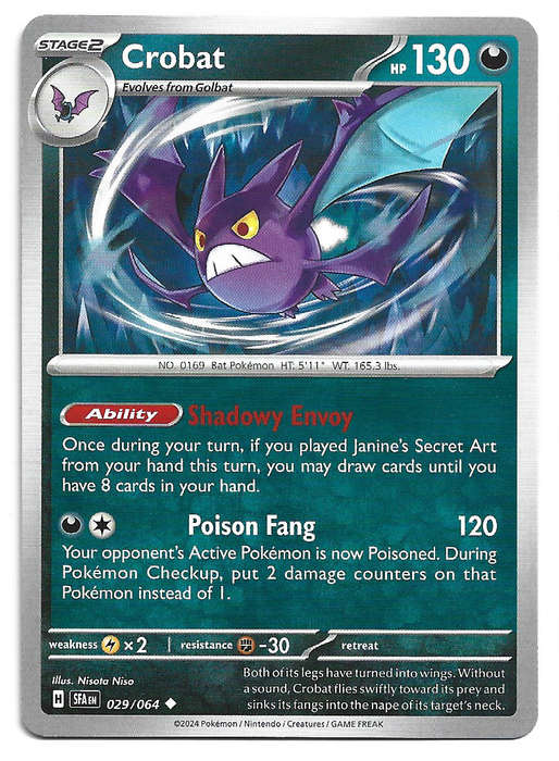 CROBAT - POKEMON SHROUDED FABLE UNCOMMON  29/64 TRADING CARD
