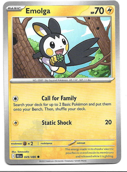 EMOLGA - COMMON  29/86 POKEMON TCG BLACK BOLT TRADING CARD