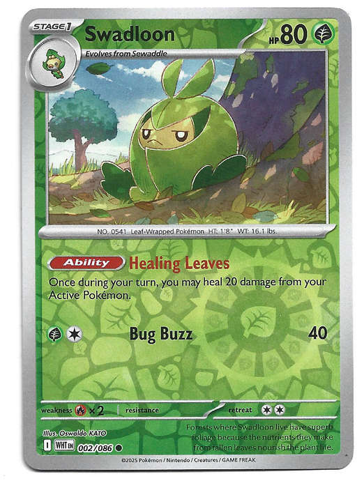 SWADLOON - REVERSE HOLO  2/86 POKEMON TCG WHITE FLARE TRADING CARD