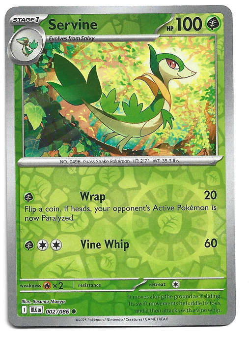 SERVINE - REVERSE HOLO  2/86 POKEMON TCG BLACK BOLT TRADING CARD