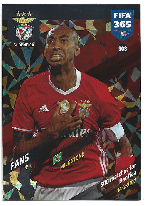 LUISAO  - PANINI `FIFA 365 2018` COLLECTION - FOIL `FANS FAVOURITE` TRADING CARD 303