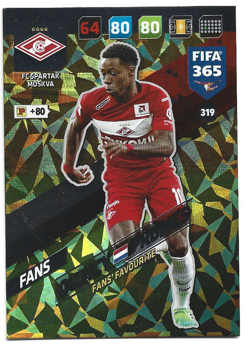 QUINCY PROMES - PANINI `FIFA 365 2018` COLLECTION - FOIL `FANS FAVOURITE` TRADING CARD 319