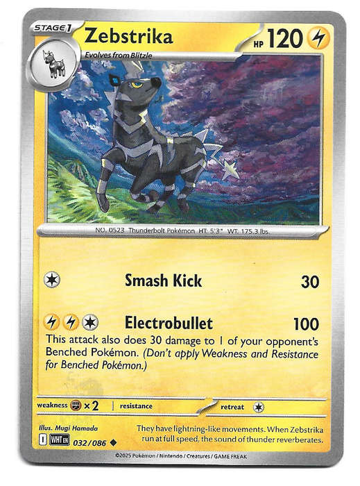 ZEBSTRIKA - UNCOMMON  32/86 POKEMON TCG WHITE FLARE TRADING CARD