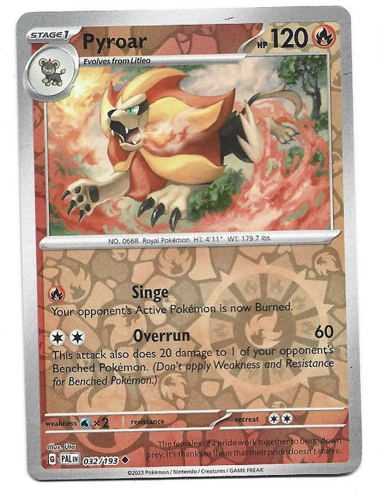PYROAR -  REVERSE HOLO  32/193 POKEMON TCG PALDEA EVOLVED TRADING CARD