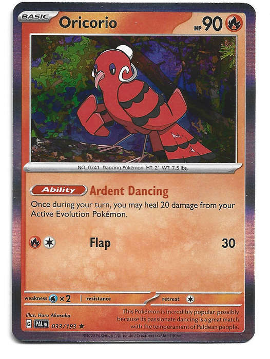 ORICORIO -  HOLO RARE  33/193 POKEMON TCG PALDEA EVOLVED TRADING CARD