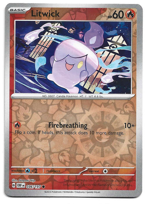 LITWICK - REVERSE HOLO  36/197 POKEMON TCG OBSIDIAN FLAMES TRADING CARD