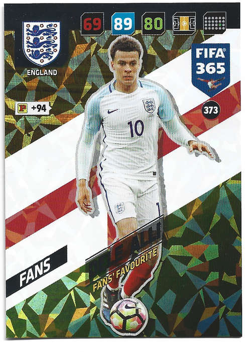 DELE ALLI - PANINI `FIFA 365 2018` COLLECTION - FOIL `FANS FAVOURITE` TRADING CARD 373