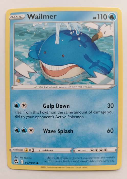 POKEMON CARD -  WAILMER  37/195 SILVER TEMPEST COMMON CARD - MINT