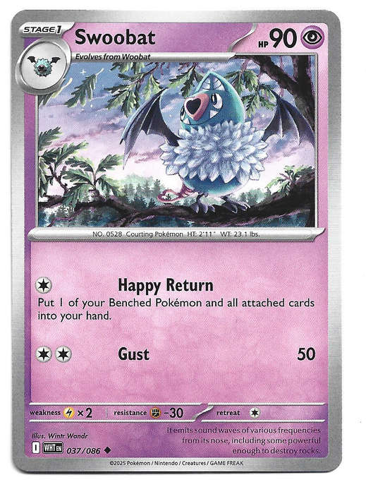 SWOOBAT - UNCOMMON  37/86 POKEMON TCG WHITE FLARE TRADING CARD