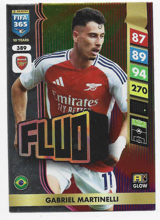 GABRIEL MARTINELLI - PANINI FIFA 365 COLLECTION 2025 - FOIL "FLUO" TRADING CARD 389