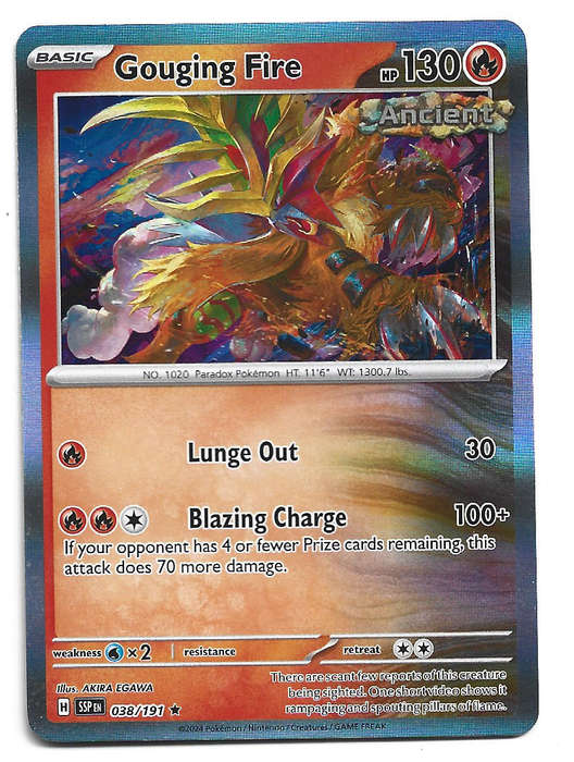 GOUGING FIRE -  HOLO RARE  38/191 POKEMON TCG SURGING SPARKS TRADING CARD