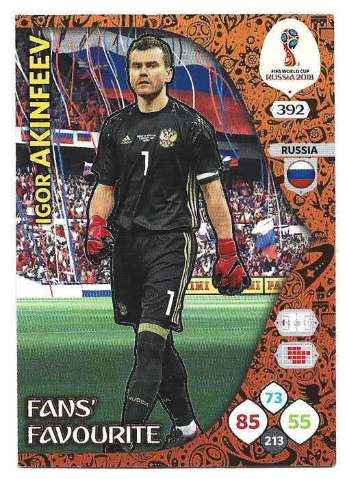 IGOR AKINFEEV - PANINI FIFA WORLD CUP 2018 RUSSIA - FOIL `FANS FAVOURITE` TRADING CARD 392
