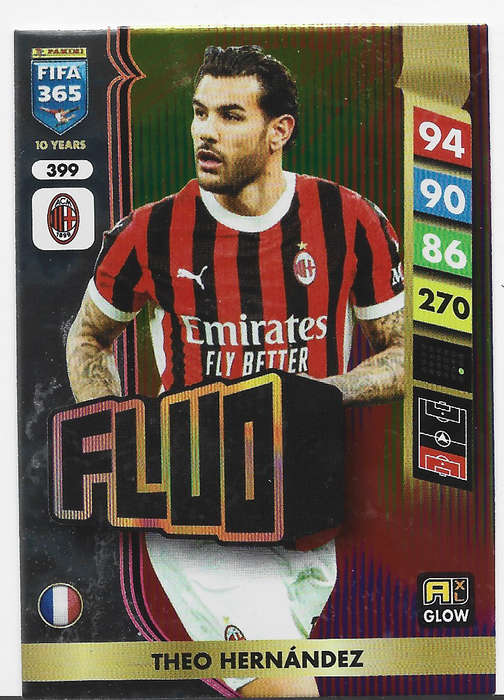 THEO HERNANDEZ - PANINI FIFA 365 COLLECTION 2025 - FOIL "FLUO" TRADING CARD 399