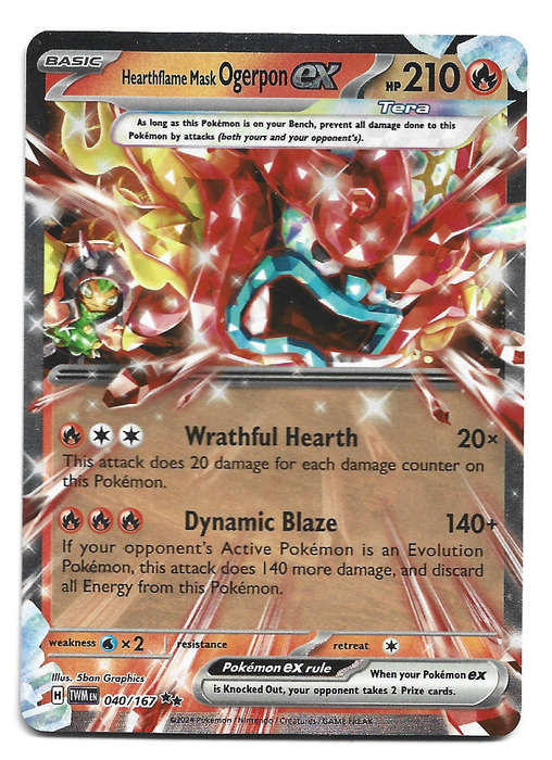 HEARTHFLAME MASK OGERPON EX - HOLO D/RARE  40/167 POKEMON TCG TWILIGHT MASQUERADE TRADING CARD