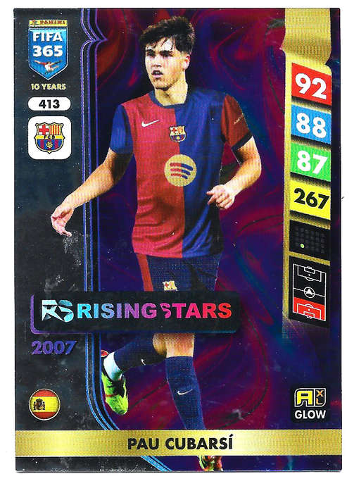 PAU CUBARSI - PANINI FIFA 365 COLLECTION 2025 - FOIL "RISING STARS" TRADING CARD 413