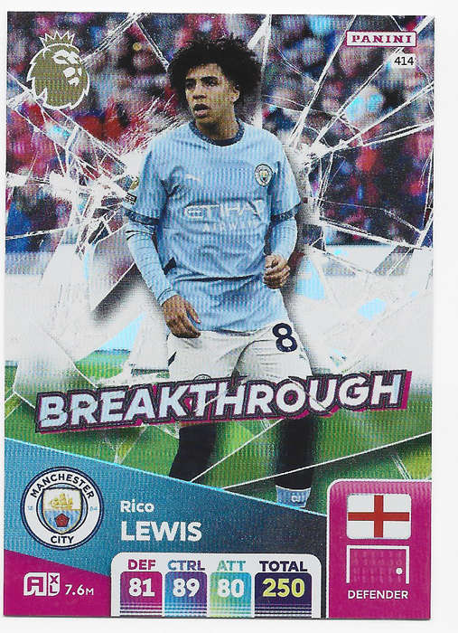 RICO LEWIS -  PANINI English Premier League 2024/25 - FOIL "BREAKTHROUGH" TRADING CARD 414