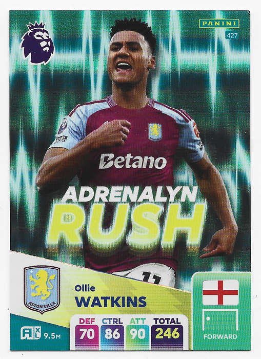 OLLIE WATKINS -  PANINI English Premier League 2024/25 - FOIL "ADRENALYN RUSH" TRADING CARD 427