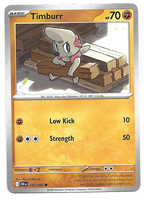 TIMBURR -  COMMON  47/86 POKEMON TCG BLACK BOLT TRADING CARD