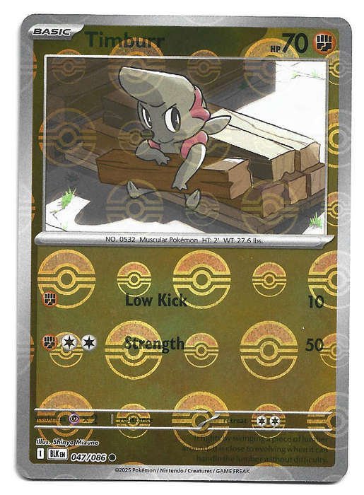 TIMBURR - POKE BALL PATTERN RARE  47/86 POKEMON TCG BLACK BOLT TRADING CARD