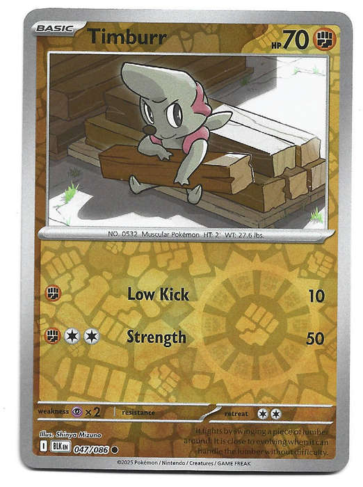 TIMBURR - REVERSE HOLO  47/86 POKEMON TCG BLACK BOLT TRADING CARD