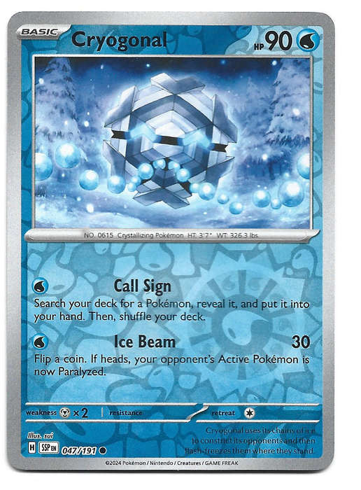 CRYOGONAL -  REVERSE HOLO  47/191 POKEMON TCG SURGING SPARKS TRADING CARD