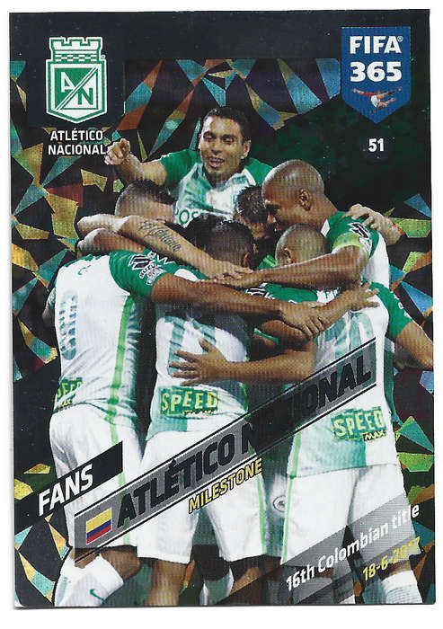 ATLETICO NACIONAL - PANINI `FIFA 365 2018` COLLECTION - FOIL `FANS FAVOURITE` TRADING CARD 51