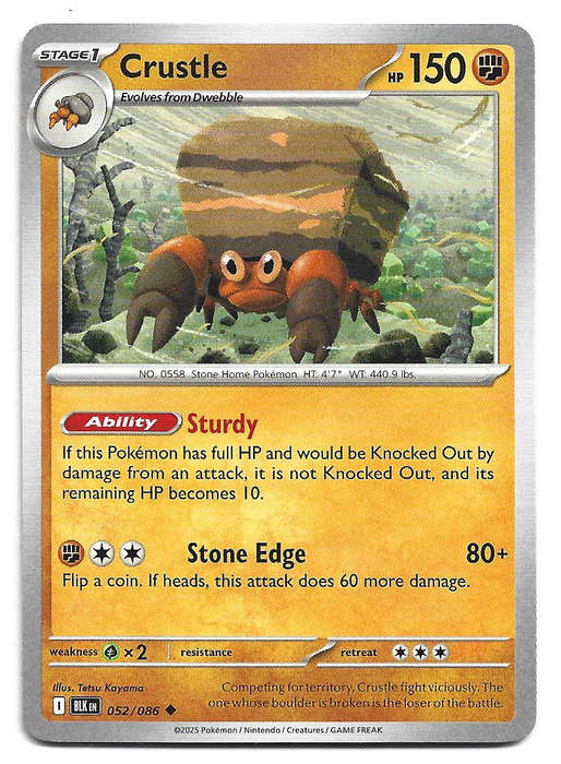 CRUSTLE -  UNCOMMON  52/86 POKEMON TCG BLACK BOLT TRADING CARD