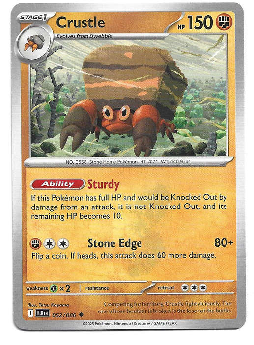CRUSTLE - UNCOMMON   52/86 POKEMON TCG BLACK BOLT TRADING CARD