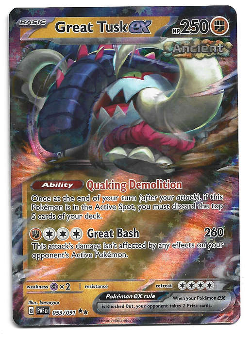 GREAT TUSK EX  -  HOLO D/RARE  53/91 POKEMON TCG PALDEAN FATES  TRADING CARD
