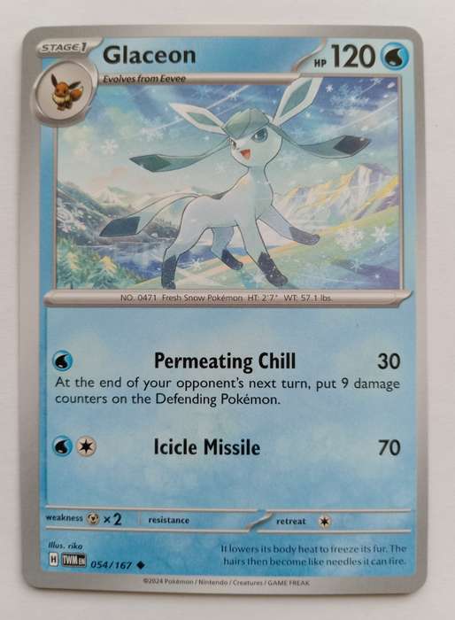 GLACEON - POKEMON NINTENDO TWILIGHT MASQUERADE  - UNCOMMON TRADING CARD 54/167