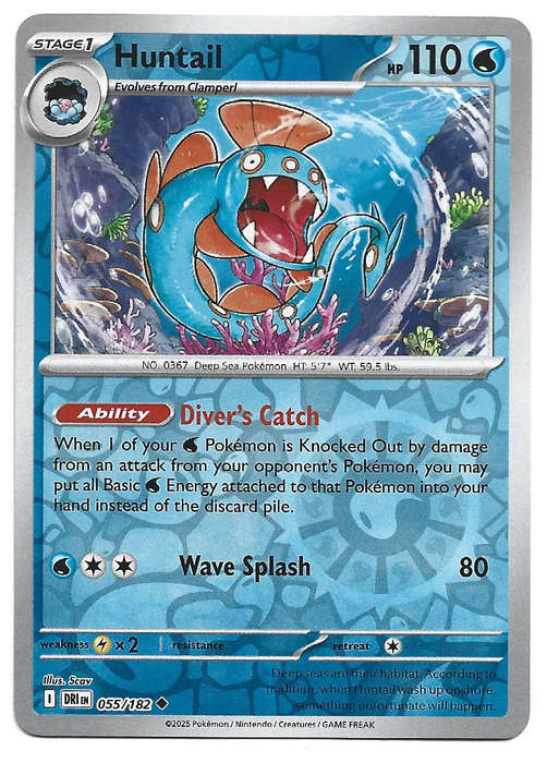 HUNTAIL  - REVERSE HOLO  55/182  POKEMON TCG DESTINED RIVALS TRADING CARD
