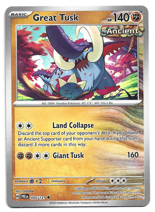 GREAT TUSK - COMMON 55/131 POKEMON TCG PRISMATIC EVOLUTIONS  TRADING CARD