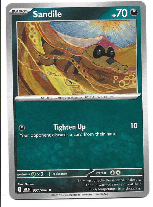 SANDILE - COMMON   57/86 POKEMON TCG BLACK BOLT TRADING CARD