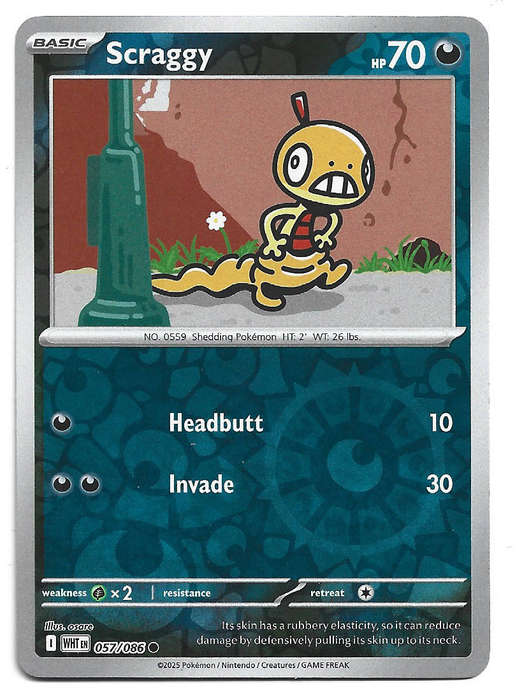 SCRAGGY - REVERSE HOLO  57/86 POKEMON TCG WHITE FLARE TRADING CARD